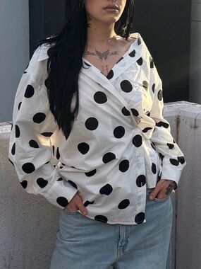 ASOS White Button-Down Shirt with Black Polka Dots